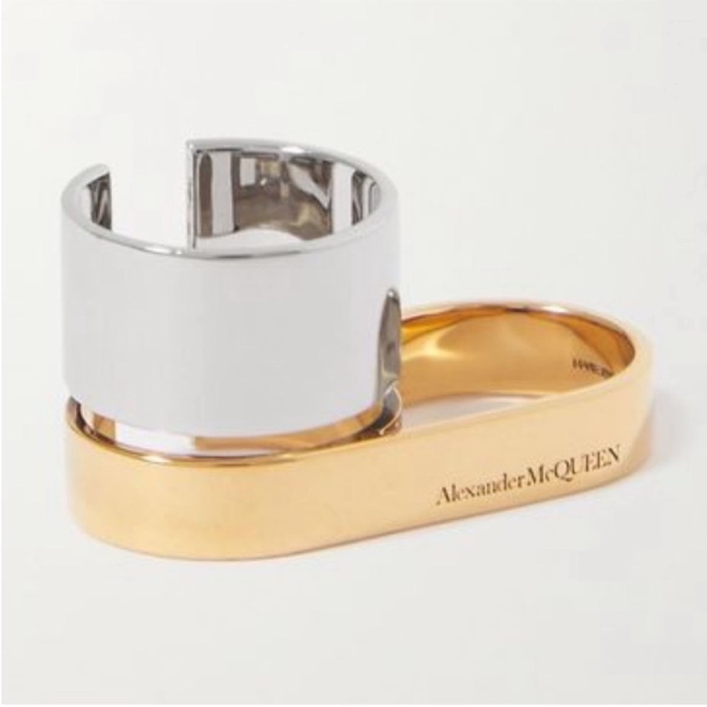 Alexander McQueen Silver and Gold Double Ring - Picture 2 of 10